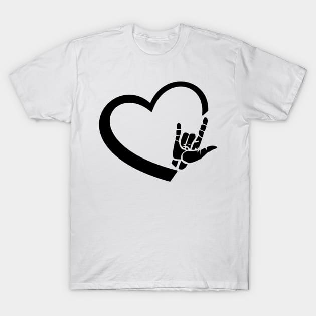 ASL Deaf Pride Interpreter Sign Language ILY Heart Love CODA T-Shirt T-Shirt by flytogs